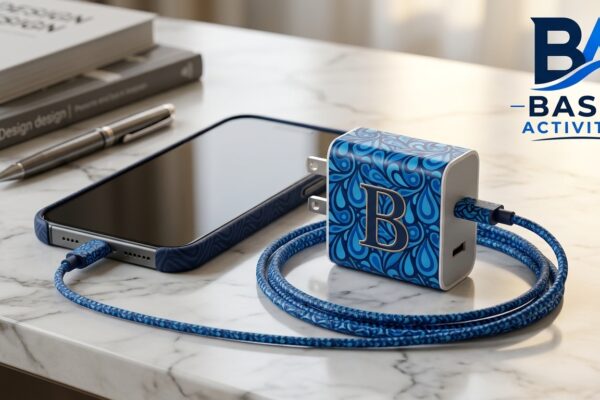 Elevate Your Everyday Power: The Classy Chargers Monogram Blue Teardrop Phone Charger