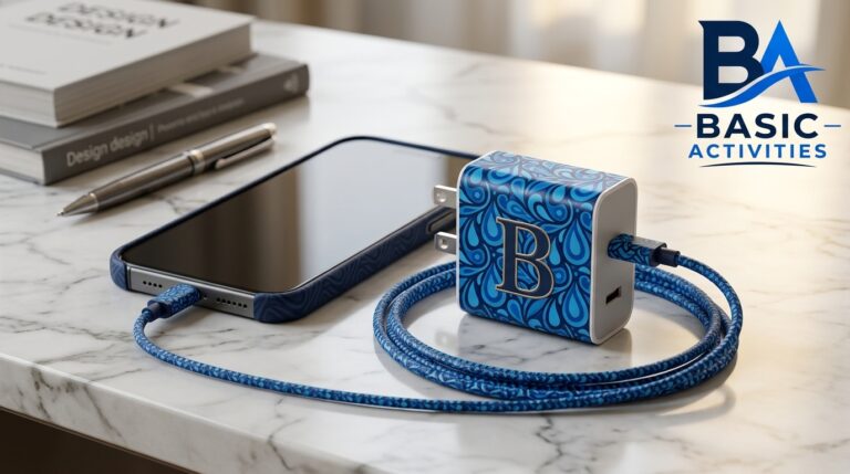 classy chargers monogram blue teardrop phone charger